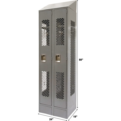 Vented Lockers, Bank of 2, 24" x 18" x 88", Steel, Grey, Knocked Down, Perforated Stor-it Systems