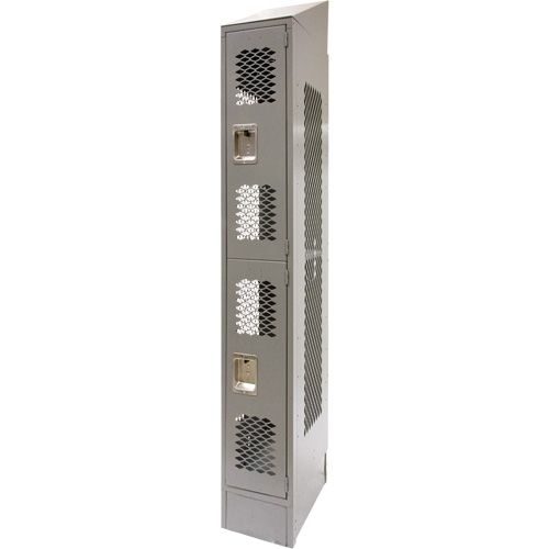 Vented Lockers, 2 -tier, 12" x 18" x 88", Steel, Grey, Knocked Down, Perforated Stor-it Systems