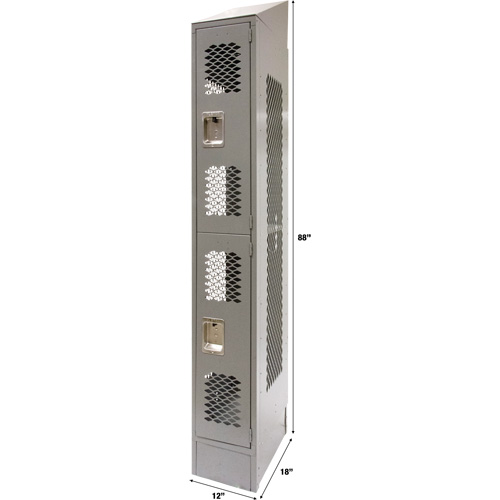 Vented Lockers, 2 -tier, 12" x 18" x 88", Steel, Grey, Knocked Down, Perforated Stor-it Systems
