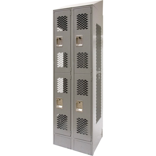 Vented Lockers, 2 -tier, Bank of 2, 24" x 18" x 88", Steel, Grey, Knocked Down, Perforated Stor-it Systems