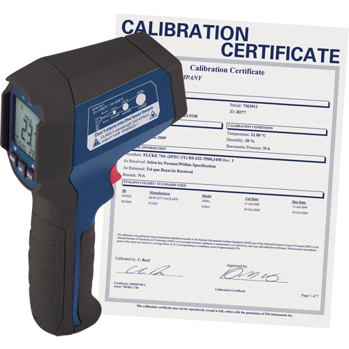 Infrared Thermometer with Calibration Certificate, -31°- 1202° F ( -35° - 650° C ), 12:1, Adjustable Emmissivity Stor-it Systems