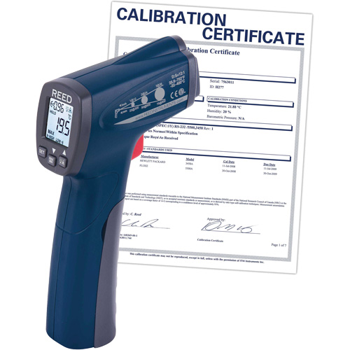 Infrared Thermometer with Calibration Certificate, -25.6°- 752° F ( -32° - 400° C ), 12:1, Adjustable Emmissivity Stor-it Systems