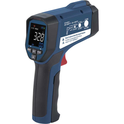 Infrared Thermometer with Calibration Certificate, -26°- 2282° F ( -32° - 1250° C ), 50:1, Adjustable Emmissivity Stor-it Systems