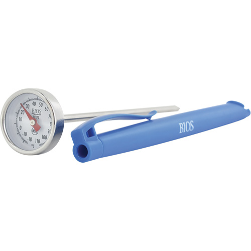 Thermom&egrave;tre &agrave; cadran 1 po/2,5 cm °C seulement avec manchon d'&eacute;talonnage, Contact, Analogique, 0,4-230°F (-18-110°C) Stor-it Systems