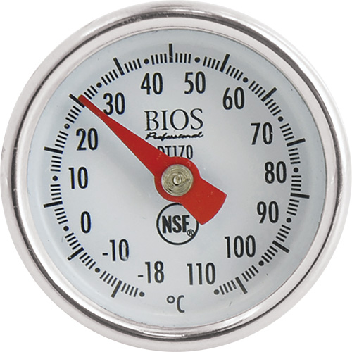 Thermom&egrave;tre &agrave; cadran 1 po/2,5 cm °C seulement avec manchon d'&eacute;talonnage, Contact, Analogique, 0,4-230°F (-18-110°C) Stor-it Systems
