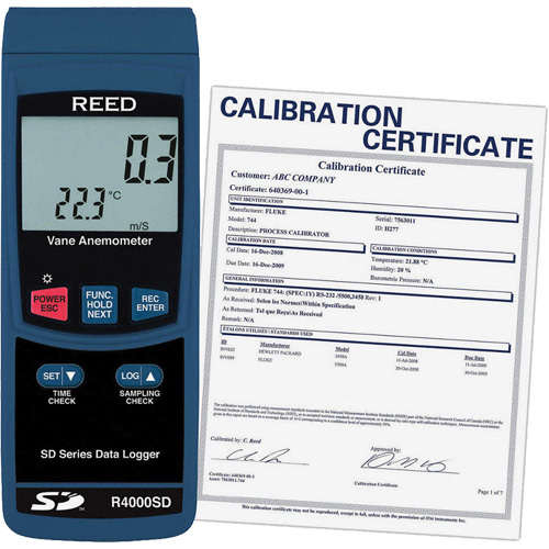 Thermo-an&eacute;mom&egrave;tre avec certificat de calibration, Enregistrement des donn&eacute;es, Gamme de v&eacute;locit&eacute; d'air de 0,4 - 30 m/sec Stor-it Systems