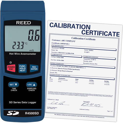Thermo-an&eacute;mom&egrave;tres &agrave; fil chaud avec enregistrement de donn&eacute;es et certificat de calibration, Enregistrement des donn&eacute;es, Gamme de v&eacute;locit&eacute; d'air de 0,2 - 25 m/sec Stor-it Systems