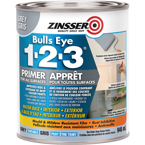 Bulls Eye 1-2-3&reg; Water-Base Primer, 946 ml, Can, Grey Stor-it Systems