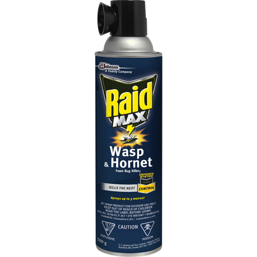 Raid&reg; Max&reg; Wasp & Hornet Foam Bug Killer, 500 g, Aerosol Can, Solvent Base Stor-it Systems