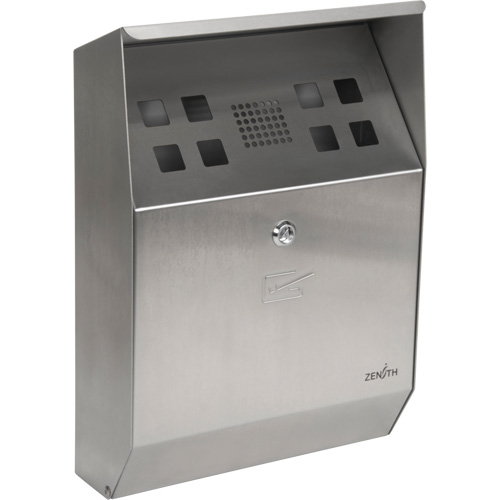 Smoking Receptacle, Wall-Mount, Stainless Steel, 1.6 Litres Capacity, 13-4/5" Height Stor-it Systems