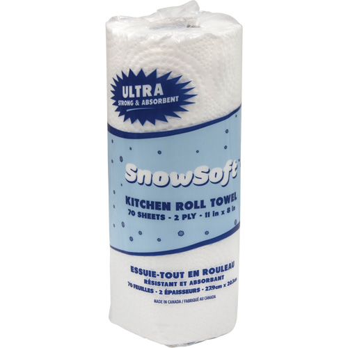 Essuie-tout pour cuisines de premi&egrave;re qualit&eacute; Snow Soft, 2 Pli, 70 Feuilles/rouleau, 8" la, 11" lo Stor-it Systems