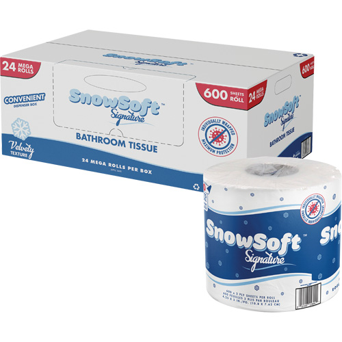 Papier hygi&eacute;nique de premi&egrave;re qualit&eacute; Snow Soft, 2 Pli, 600 Feuilles/Rouleu, Longueur 145', Blanc Stor-it Systems