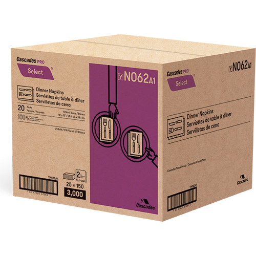 Serviettes de table &agrave; plis 1/8 Pro Select, 2 pli, 15" x 16" Stor-it Systems