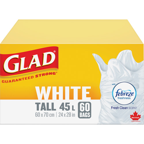 Tall 45L Febreze Garbage Bags, Regular, 24" W x 28" L, White Stor-it Systems