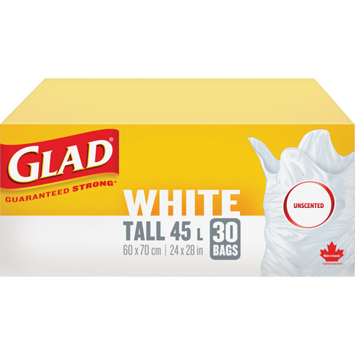 Tall 45L Unscented Garbage Bags, Regular, 24" W x 28" L, White Stor-it Systems