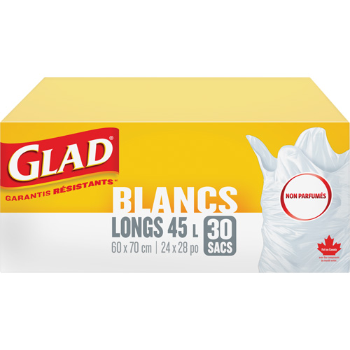 Tall 45L Unscented Garbage Bags, Regular, 24" W x 28" L, White Stor-it Systems