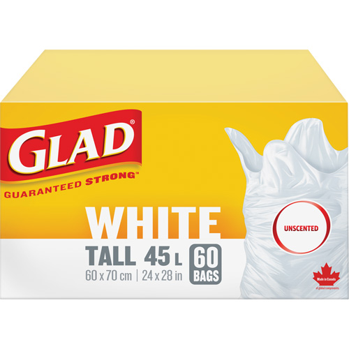 Sacs &agrave; ordures hauts 45 L sans parfum, R&eacute;gulier, 24" la x 28" lo, Blanc Stor-it Systems
