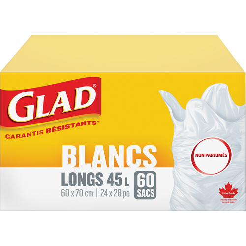 Sacs &agrave; ordures hauts 45 L sans parfum, R&eacute;gulier, 24" la x 28" lo, Blanc Stor-it Systems