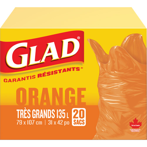 135L Garbage Bags, Regular, 31" W x 42" L, Orange Stor-it Systems