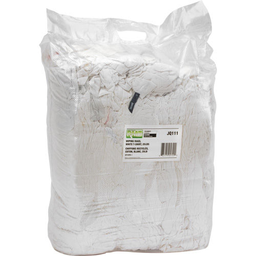 Recycled Material Wiping Rags, Cotton, White, 25 lbs. Stor-it Systems