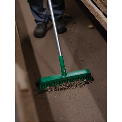 Push Broom Head, Fine/Stiff Bristles, 16-1/2", Polyester/Polypropylene, Green Stor-it Systems