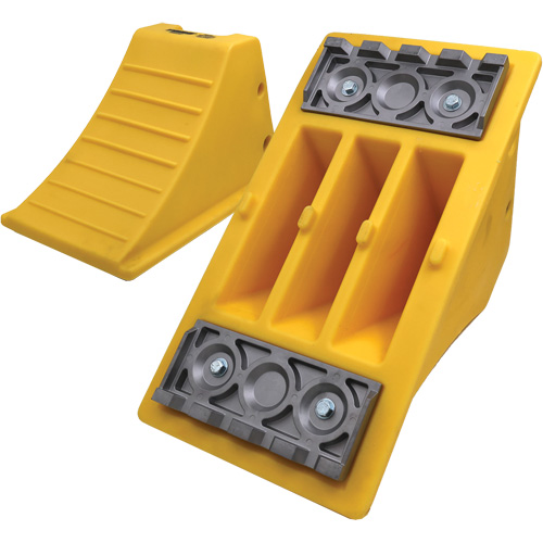 40 Ton Large Equipment Wheel Chock with Aluminum Cleats, Urethane, Yellow Stor-it Systems