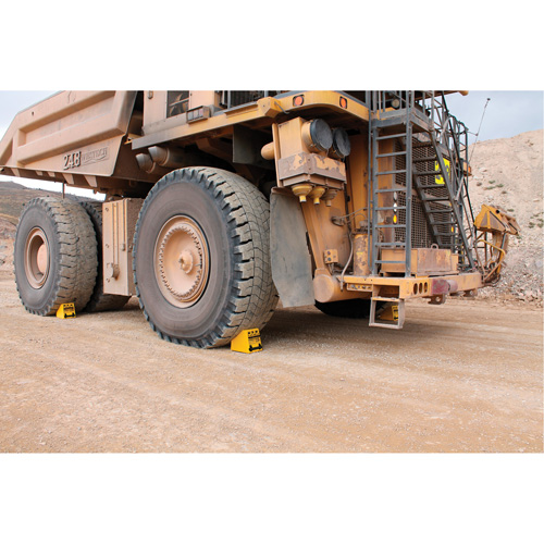 Checkers Safety Heavy-Duty Ultra Class Mining Wheel Chock, HDPE, Yellow, 14-1/2" W x 17-1/2" D x 16" H Stor-it Systems