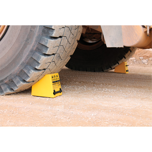 Checkers Safety Heavy-Duty Ultra Class Mining Wheel Chock, HDPE, Yellow, 14-1/2" W x 17-1/2" D x 16" H Stor-it Systems