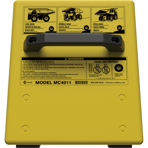 Checkers Safety Heavy-Duty Ultra Class Mining Wheel Chock without Bracket, HDPE, Yellow, 14-1/2" W x 17-1/2" D x 16" H Stor-it Systems