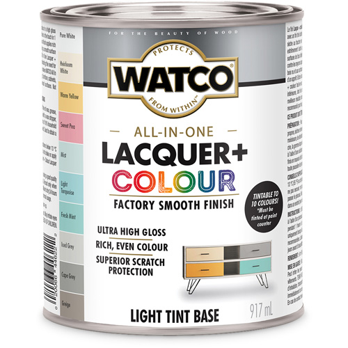 Watco&reg; All In One Lacquer + Colour Light Tint Base, 946 ml, Light Tint Base, High-Gloss Stor-it Systems