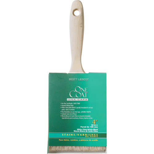 Pinceau pour murs et moulures One Coat, Soie blanche, Manche Bois, Largeur de 4" Stor-it Systems