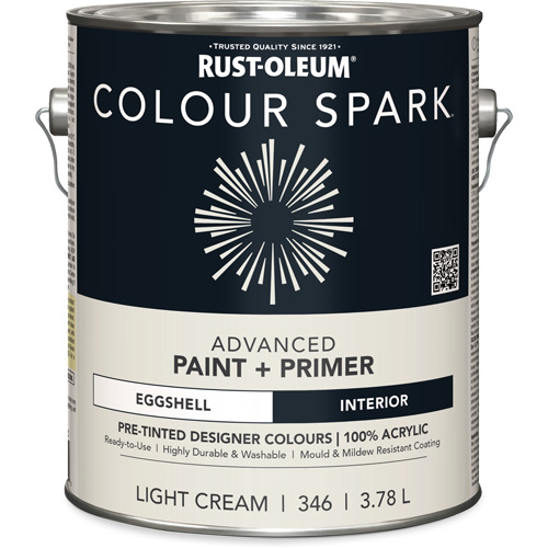 Peinture int&eacute;rieure pr&eacute;teint&eacute;e + appr&ecirc;t mural Colour Spark, Coton blanc, Semi-brillant, 3,78 L, Gallon Stor-it Systems