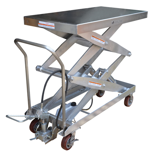Table &eacute;l&eacute;vatrice &agrave; ciseaux hydraulique pneumatique, Acier inoxydable, 47-1/4" lo x 24" la, Cap. 1500 lb Stor-it Systems