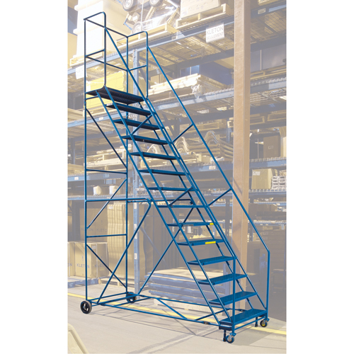Escabeau roulant certifi&eacute; par la CSA avec pied verrouillable, 14 marches, Largeur de la marche 30", Hauteur de la plateforme 128", Acier Stor-it Systems