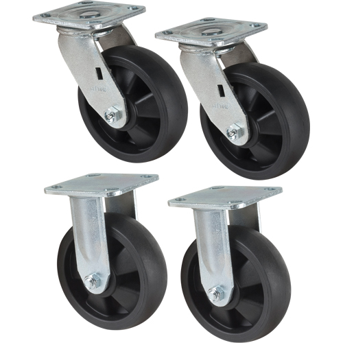 Caster Set, Rigid/Swivel, 6" (152.4 mm), Nylon, 2400 lbs. (1089 kg.) Stor-it Systems
