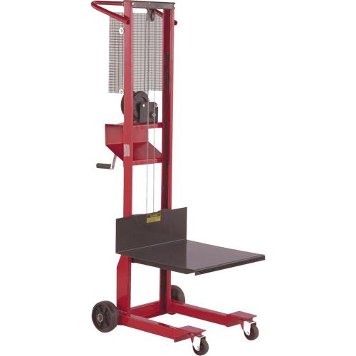 Empileur &agrave; plateforme, M&eacute;canisme Treuil manuel, Capacit&eacute; de 500 lb, Levage max de 54" Stor-it Systems