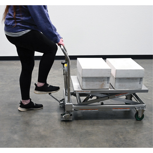 Hydraulic Scissor Lift Table, 31-1/2" L x 19-1/2" W, Stainless Steel, 550 lbs. Capacity Stor-it Systems
