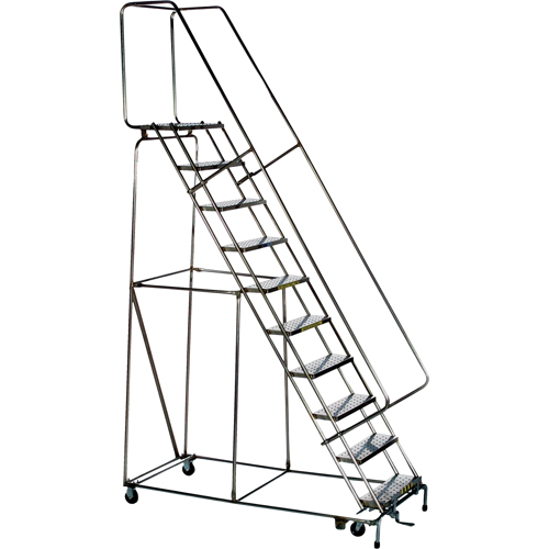 &eacute;chelles roulantes &agrave; marche verrouillable, 9 marches, Largeur de la marche 24", Hauteur de la plateforme 90", Acier inoxydable Stor-it Systems