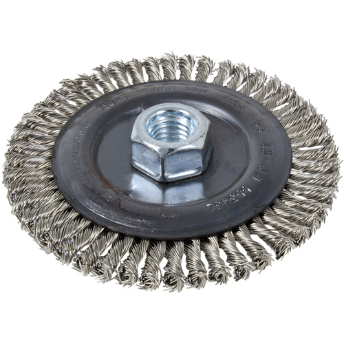 Stringer Bead Brush, 5" Dia., 0.022" Fill, 5/8"-11 Arbor, Stainless Steel Stor-it Systems