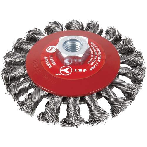 Knot Twisted Conical Bevel Brush, 6" Dia., 0.02" Fill, 5/8"-11 Arbor, Steel Stor-it Systems