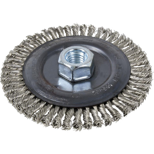 Stringer Bead Brush, 4" Dia., 0.022" Fill, 5/8"-11 Arbor, Stainless Steel Stor-it Systems