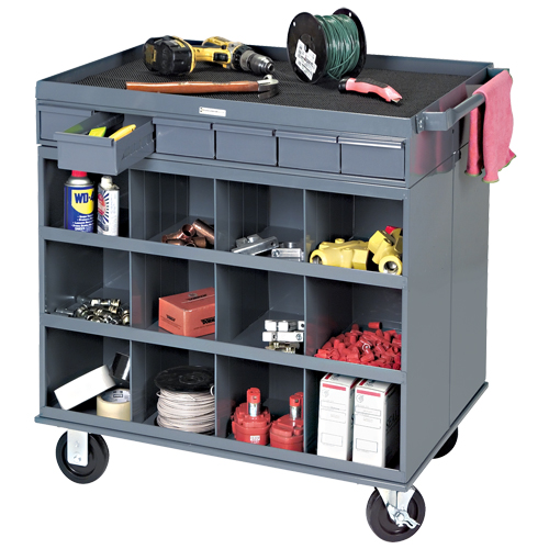 Heavy-Duty Two-Sided Mobile Work Station, 1200 lbs. Capacity, Steel, 34" x W, 34" x H, 24" D, All-Welded, 6 Drawers Stor-it Systems