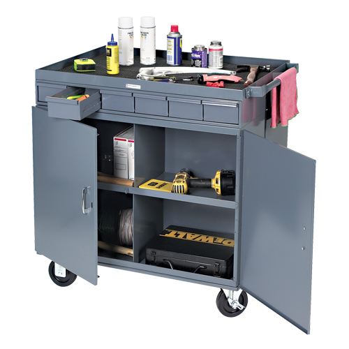 Heavy-Duty Two-Sided Mobile Work Station, 1200 lbs. Capacity, Steel, 34" x W, 34" x H, 24" D, All-Welded, 6 Drawers Stor-it Systems