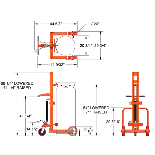 Hydraulic Large Liquid Gas Cylinder Cart HLCC, Polyurethane Wheels, 20" W x 20" D Base, 1000 lbs. Stor-it Systems
