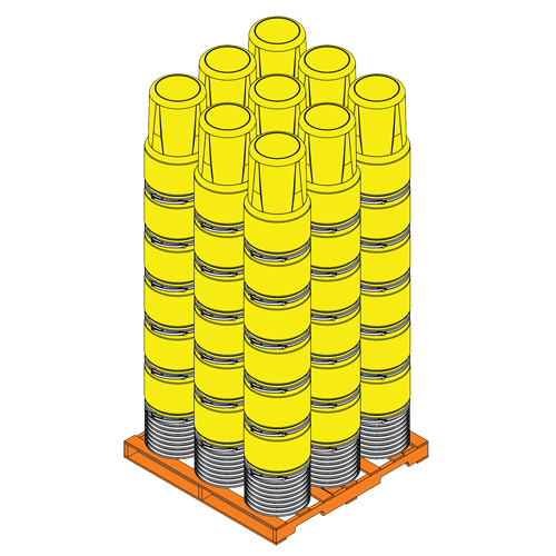 Baril emboîtable en poly&eacute;thyl&egrave;ne, 14 gal. US (11,7 gal. imp.), Dessus ouvert, Jaune Stor-it Systems