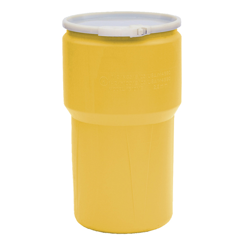 Baril emboîtable en poly&eacute;thyl&egrave;ne, 14 gal. US (11,7 gal. imp.), Dessus ouvert, Jaune Stor-it Systems