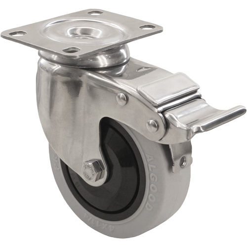 2309 Caster with Double Locking Brake, Swivel with Brake, 4" (101.6 mm), Envirothane Grey, 350 lbs. (158.8 kg.) Stor-it Systems