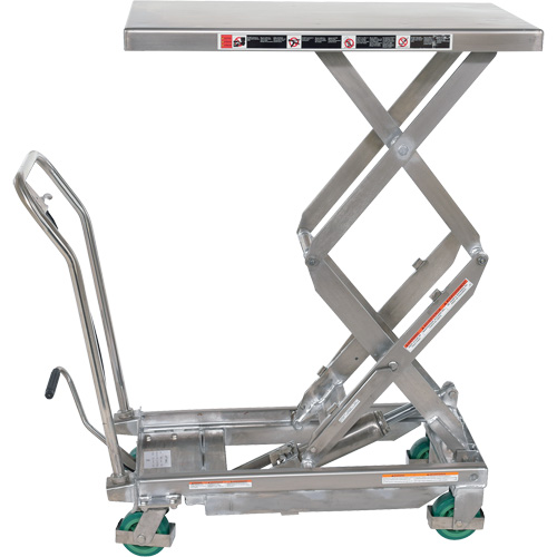 Manual Hydraulic Scissor Lift Table, 36-1/4" L x 19-3/8" W, Stainless Steel, 600 lbs. Capacity Stor-it Systems
