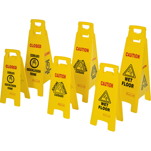 Wet Floor Safety Signs, Quadrilingual with Pictogram Stor-it Systems