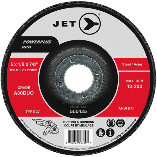 POWERPLUS DUO Cutting/Grinding Wheel, 5" x 1/8", 7/8" Arbor, Type 27, A30DUO Grit Stor-it Systems